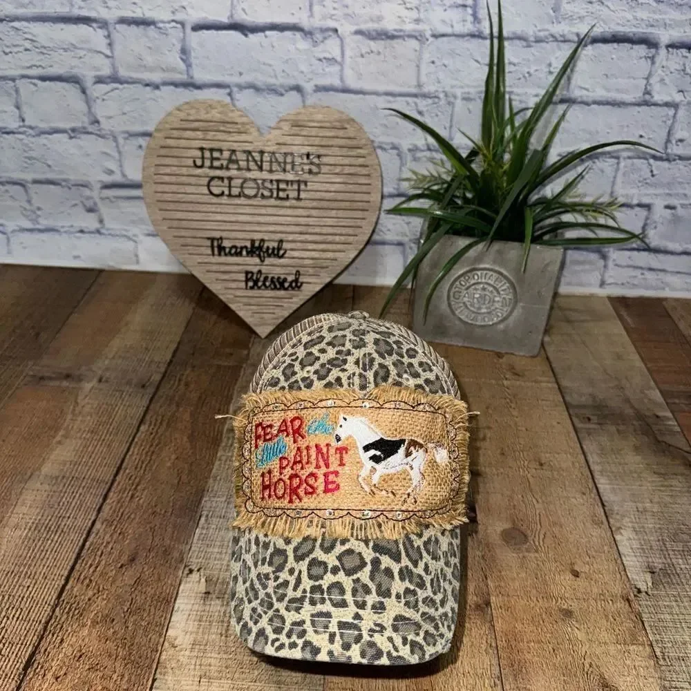 Fear the little paint horse baseball cap leopard burlap rhinestones
